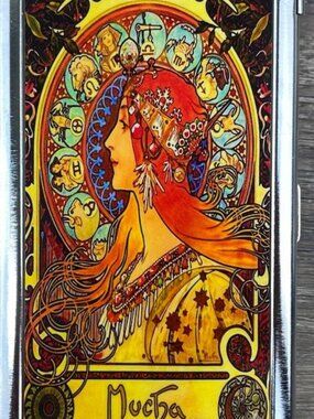 Mucha Deco Cigarette case W/ Built in Lighter for Kings & 100's